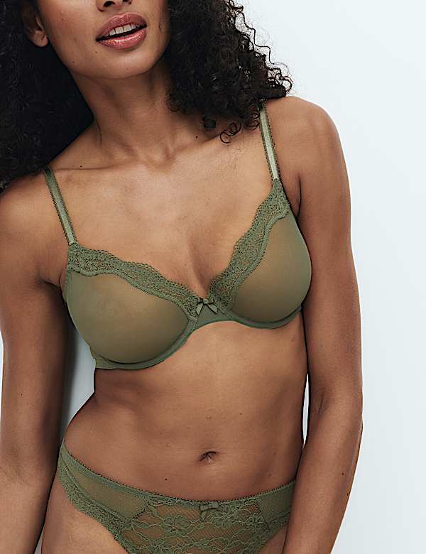Jasmine Lace Sheer Wired Demi Cup Bra Set A-E - RO