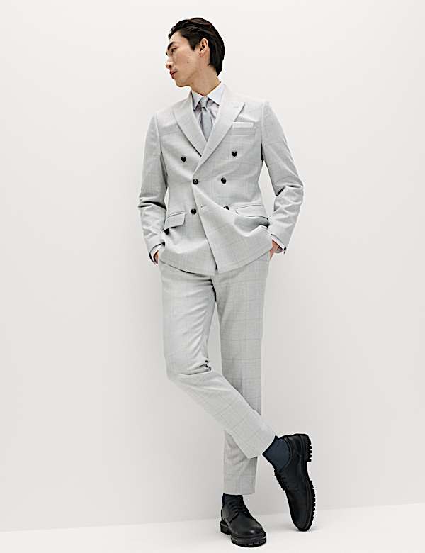 2 Piece Slim Fit Check Double Breasted Suit - FR