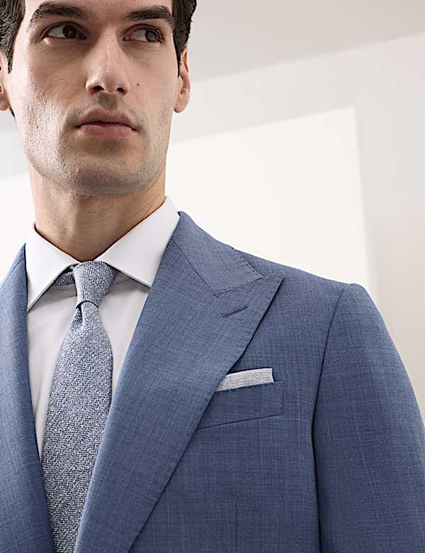 3 Piece Tailored Fit Wool Blend Hopsack Stretch Suit - LU