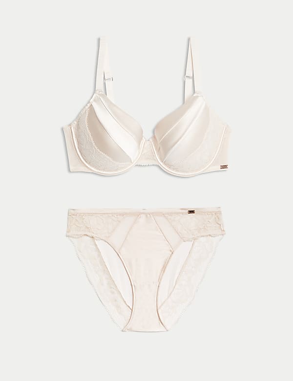 Silk & Lace Wired Full Cup Bra Set - BE