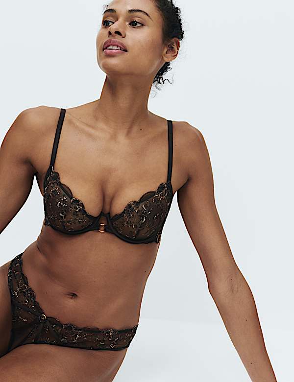 Mia Leopard Embroidery Wired Balcony Bra Set A-E