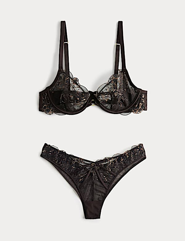 Conjunto de sujetador balconette con aros y bordado de leopardo Mia (copas A-E) - ES