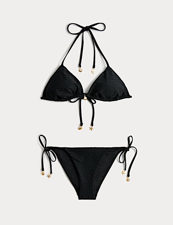 Trim Detail Textured Triangle Bikini Top & Bot Set - FR