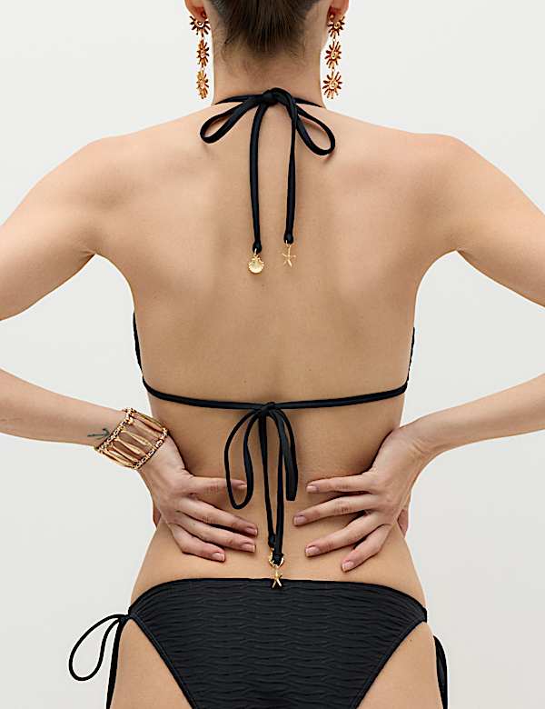 Trim Detail Textured Triangle Bikini Top & Bot Set - FR