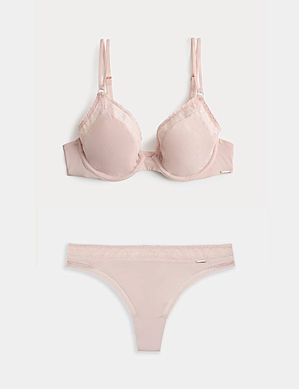 Boston Microfibre Lace Trim Wired PlungeBra Set A-E - NO
