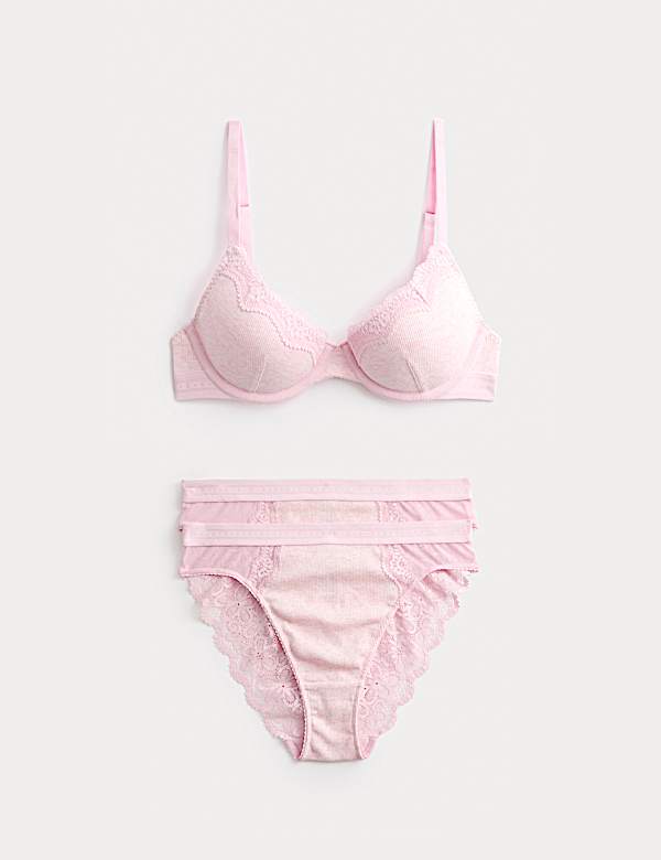 Lotta Cotton Rib Wired Demi Cup Bra Set A-E - US