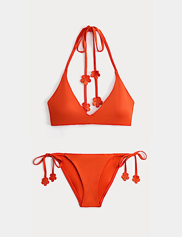 Floral Trim Halterneck Bikini Set - VN