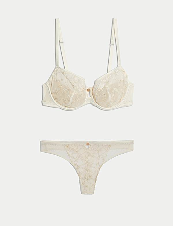 Trousseau Embroidery Wired Balcony Bra Set A-E - DE