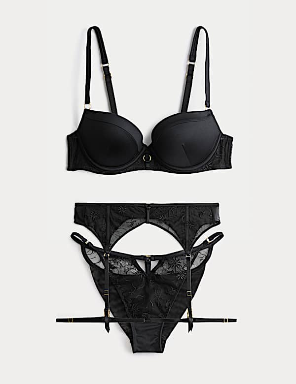 Freya Embroidered Wired Push-Up Balcony Bra & Suspender Set A-E - DK