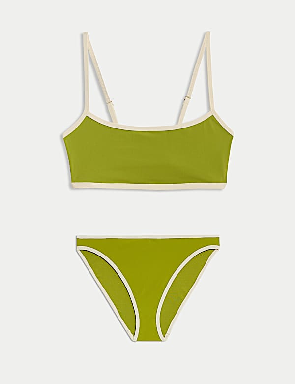 Contrast Trim Scoop Neck Bikini Set - JP