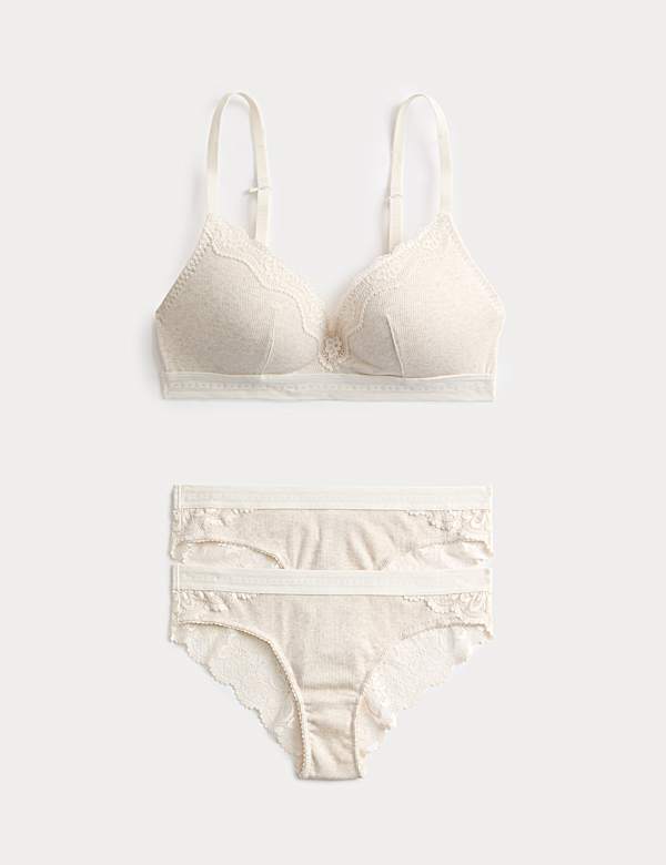 Lotta Cotton Blend Rib Non Wired Plunge Bra Set A-E - CZ