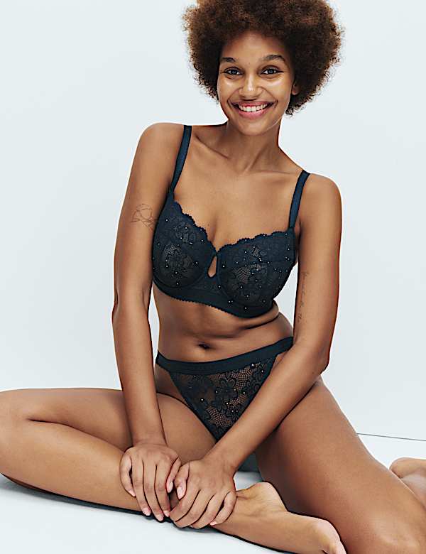 Cleo Sequin Lace Wired Balcony Bra Set (F-H - RS