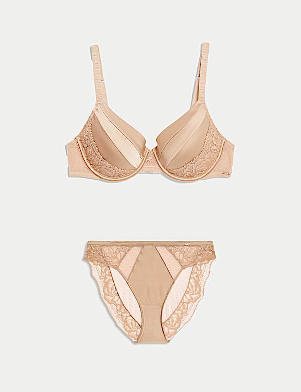 Silk & Lace Wired Full Cup Bra Set - ID