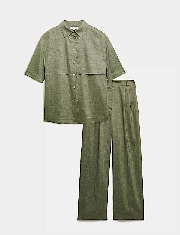 Linen Blend Relaxed Utility Shirt & Trouser Set - GR