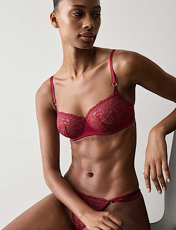 Lace with Silk Wired Balcony Bra Set A-E