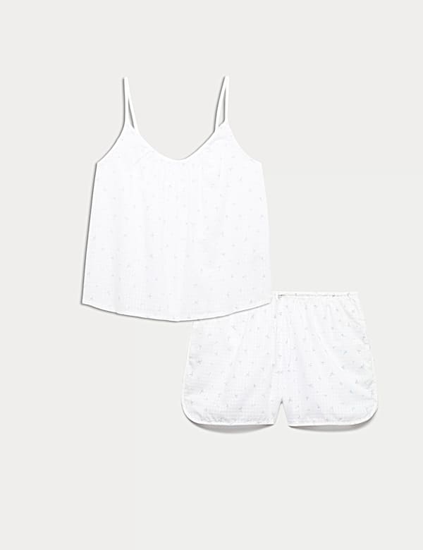 Ensemble haut caraco 100 % coton &agrave; motif dobby quadrill&eacute; fleuri - CH