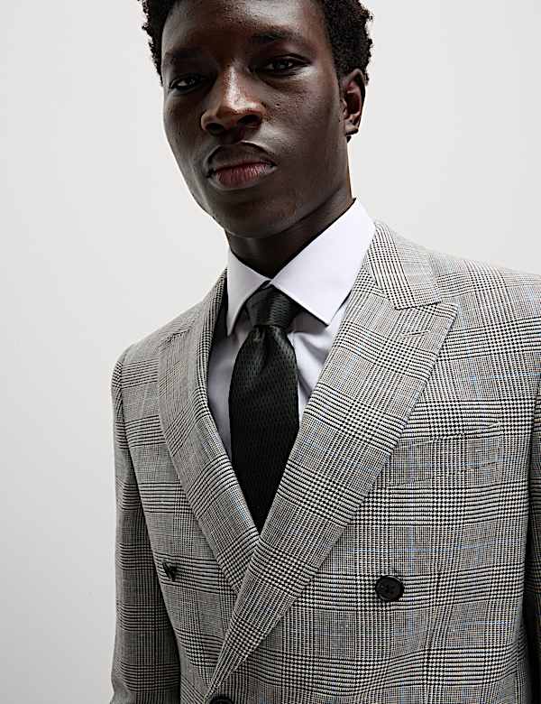 Traje de corte ajustado a cuadros en mezcla de lana - US