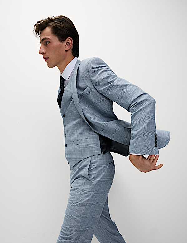 Regular Fit Linen Look Check Suit  - IL