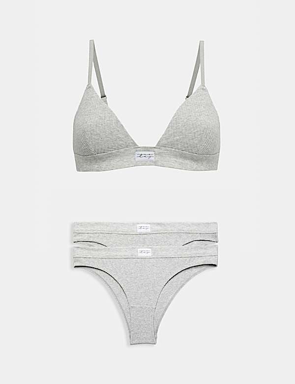 Asta Cotton Rib Non Wired Bralette Set - NZ