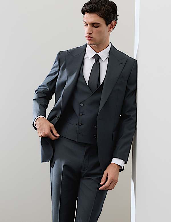 3 Piece Tailored Fit Wool Rich Suit - HR