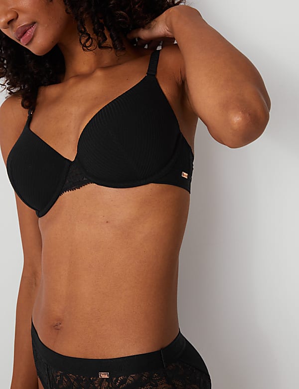 Rib & Lace Wired Full Cup Lounge Bra Set A-E - NL