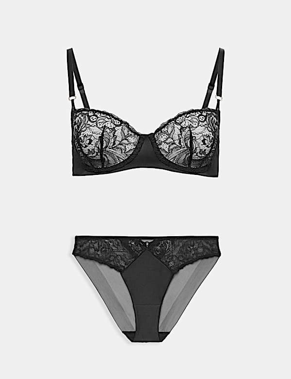 Lace with Silk Wired Balcony Bra Set A-E - IT
