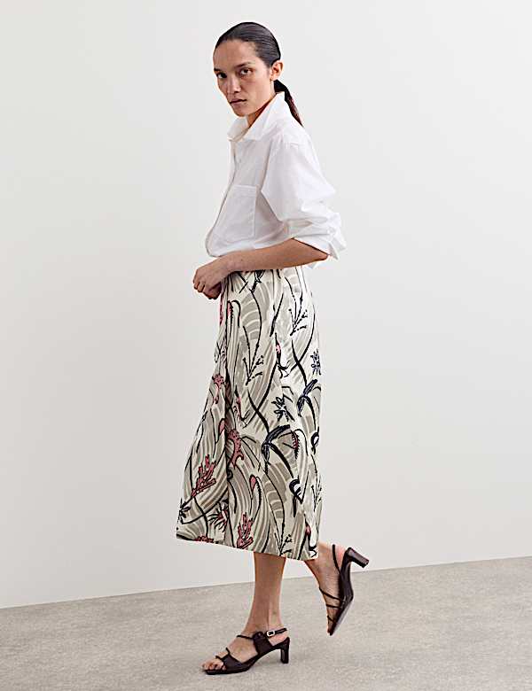 Pure Silk Floral Ruched V-Neck Top & Trouser Set - FR