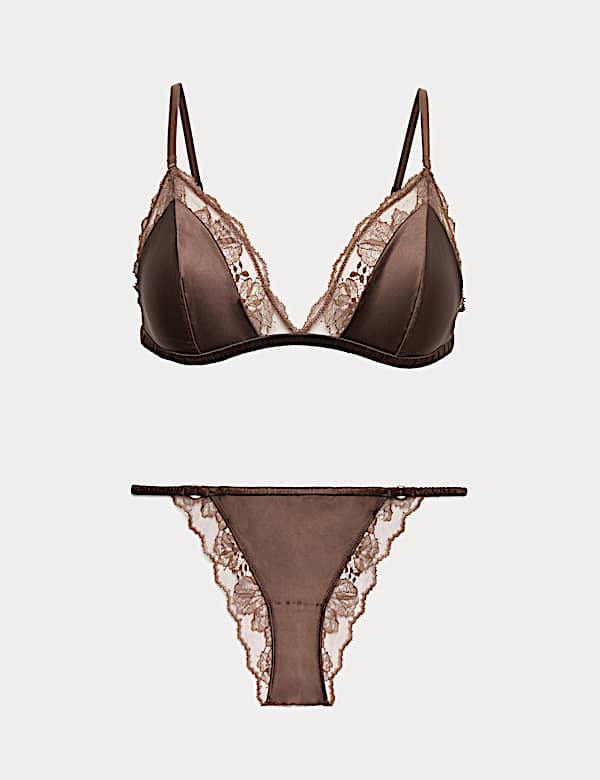 Savannah Satin & Lace Triangle Bralette Set - US
