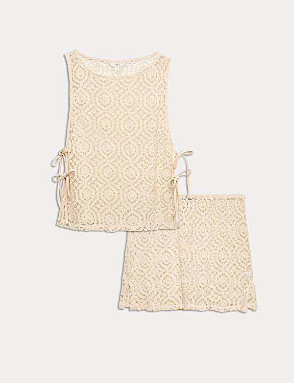 Open Textured Sleeveless Beach Top & Skirt Set - AU