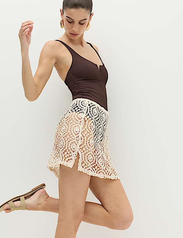 Open Textured Sleeveless Beach Top & Skirt Set - AU