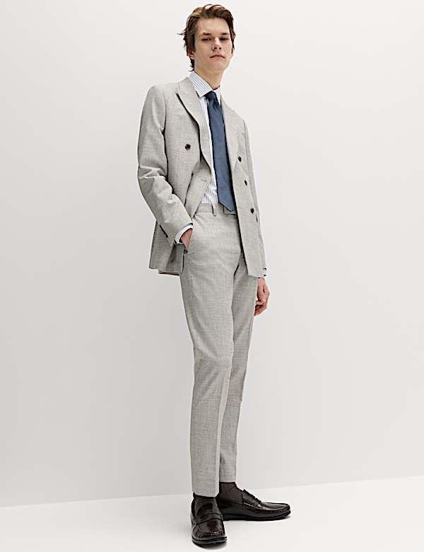 Costume 2 pi&egrave;ces coupe slim en serg&eacute; extensible textur&eacute; - BE