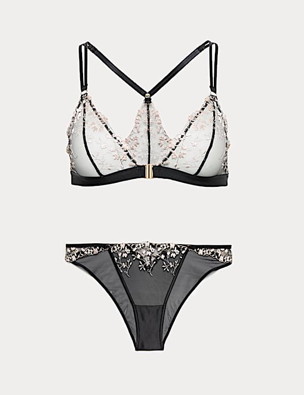 Flora Embroidered Front Fastening Bralette Set A-E - US