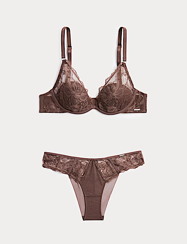 Savannah Lace Wired Plunge Bra Set A-E - BE