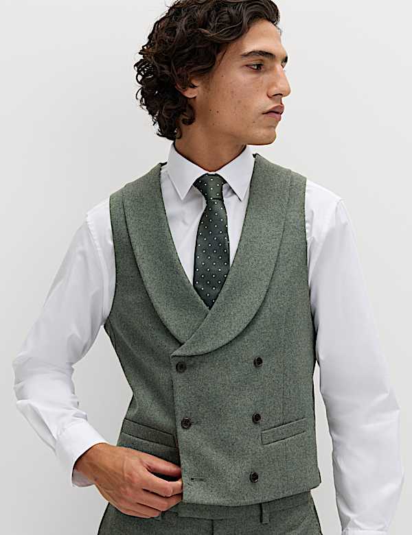 3 Piece Tailored Fit Italian Wool Rich Tweed Suit - FR