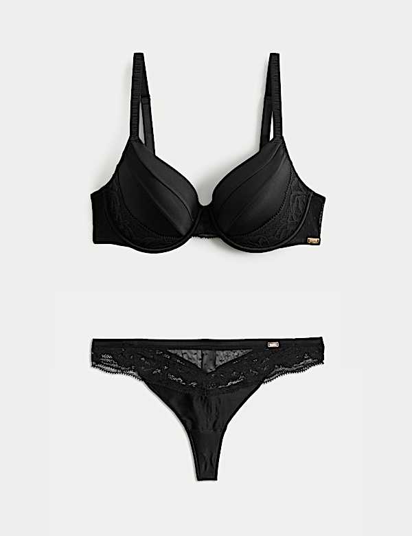 Silk &amp; Lace Wired Full Cup Bra Set A-E - FR