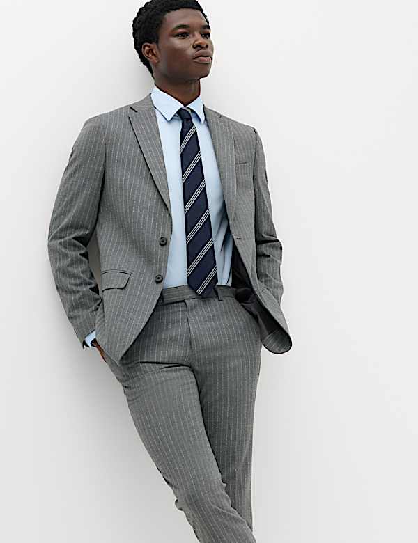 2 Piece Slim Fit Pin Stripe Stretch Suit