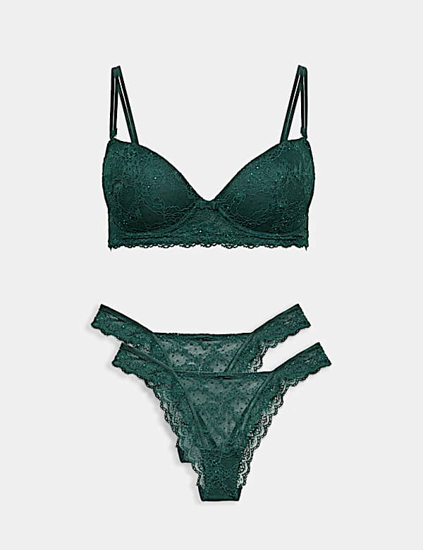 Lace Non Wired Push Up Plunge Bra Set A-E - NZ