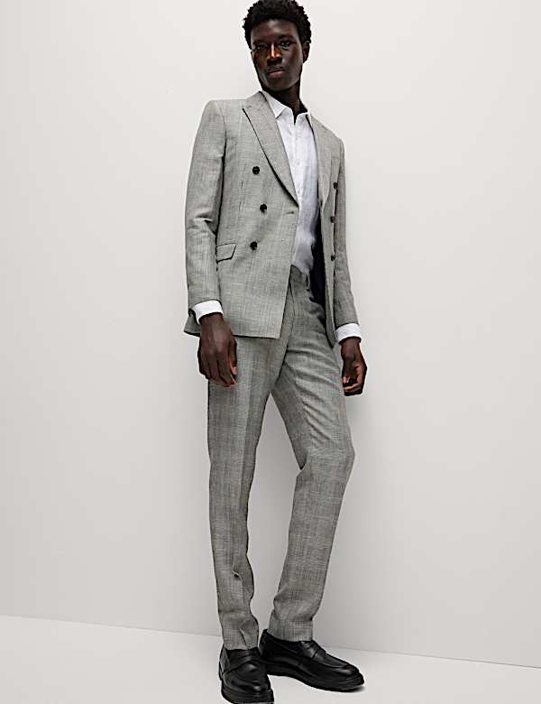 Costume coupe cintr&eacute;e en laine m&eacute;lang&eacute;e &agrave; carreaux - BE