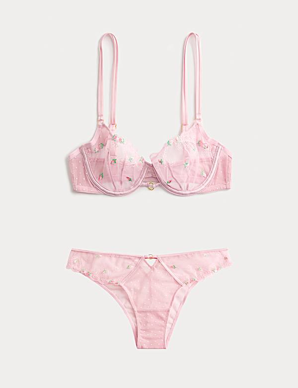 Leah Embroidery Wired Demi Cup Bra Set A-E - US