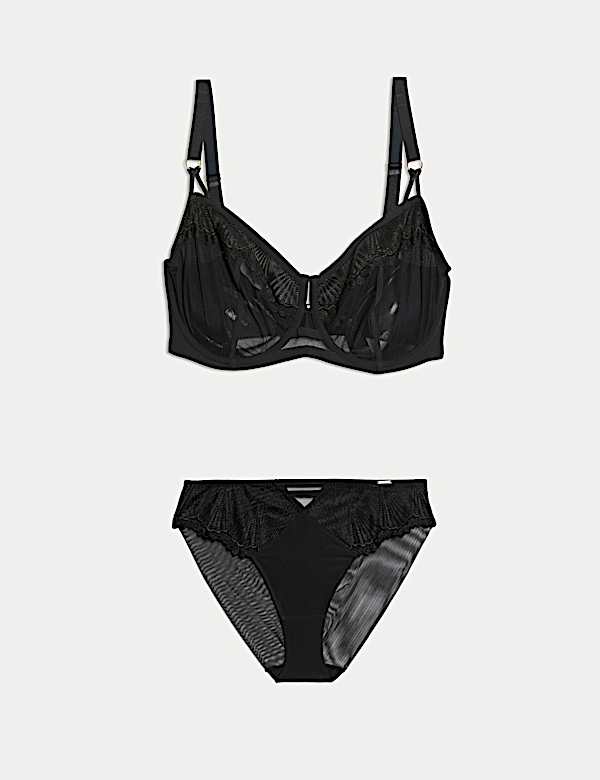 Leon Embroidery Wired Minimiser Bra Set C-G - JP