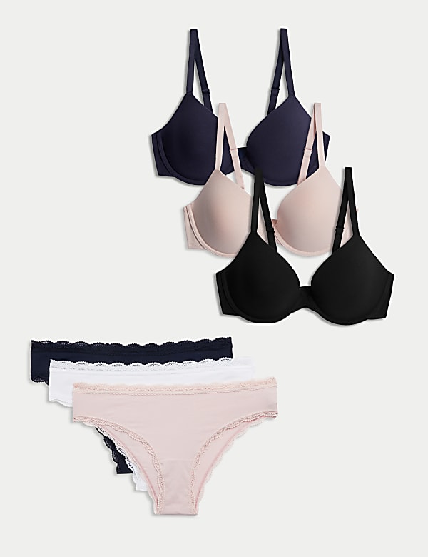 3pk Wired Plunge T-Shirt Bras Set A-E - KG