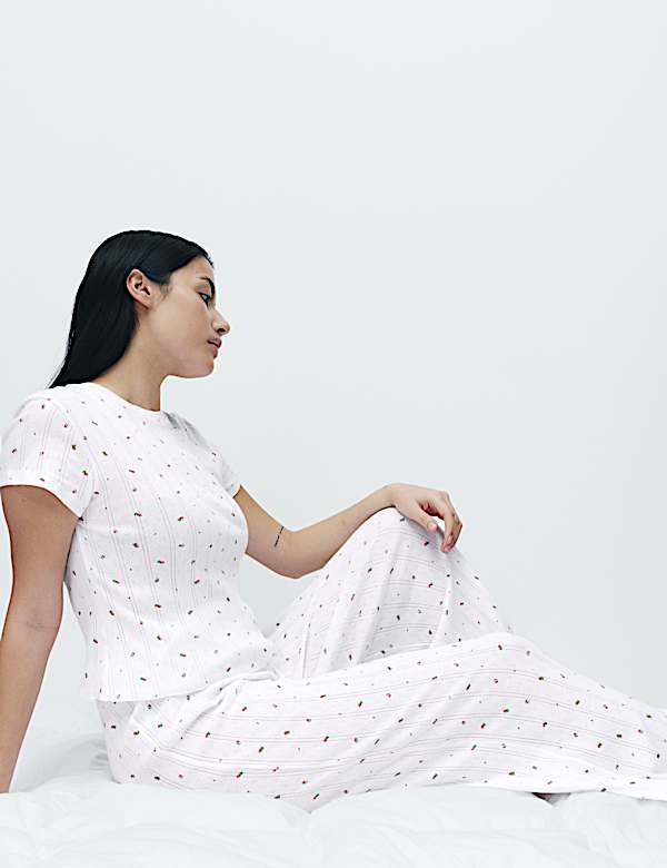 Pure Cotton Pointelle Floral Pyjama Set - MX