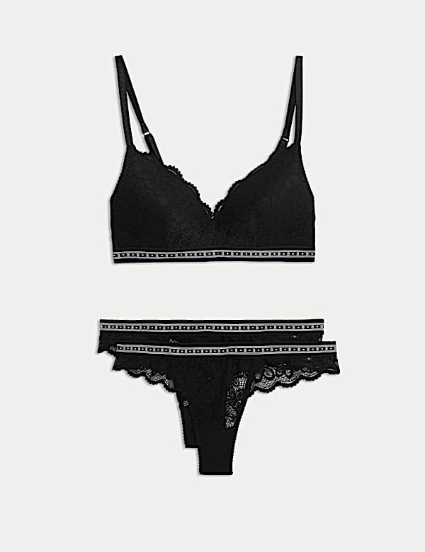 Set Bra Plunge Tanpa Kawat Renda Cleo A-E - ID