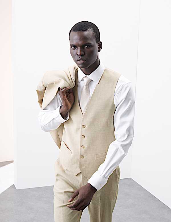 חליפה ליומיום בגזרה מחויטת מתערובת פשתן איטלקי  - IL