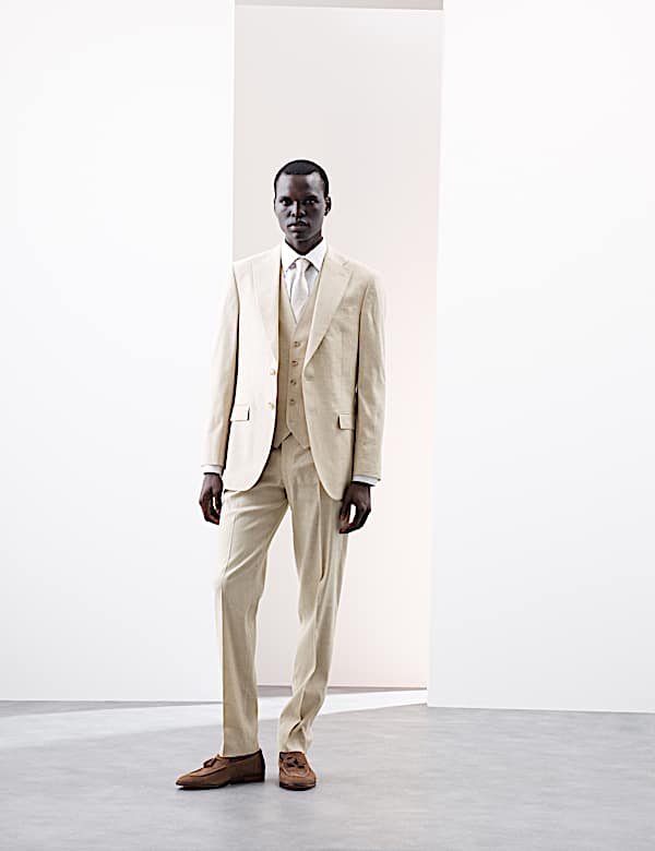 חליפה ליומיום בגזרה מחויטת מתערובת פשתן איטלקי  - IL