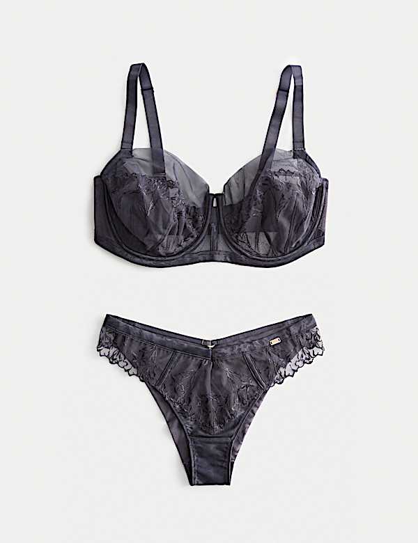 Lisianthus Embroidery Wired Balcony Bra Set F-H - AU