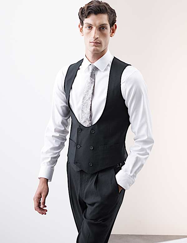Tailored Fit Italian Performance Linen Blend Double Breasted Suit - MX