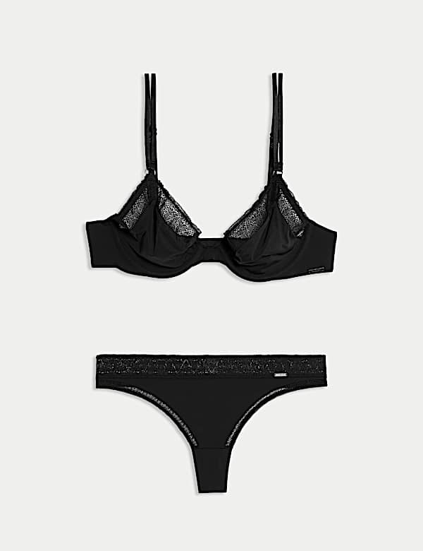 Conjunto de sujetador escotado con aros y ribete de encaje de microfibra Boston - US