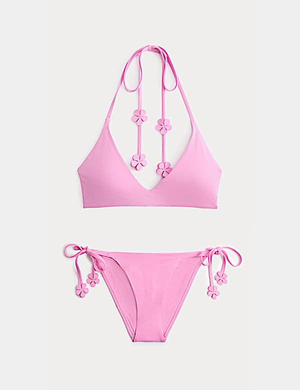 Floral Trim Halterneck Bikini Set - AU