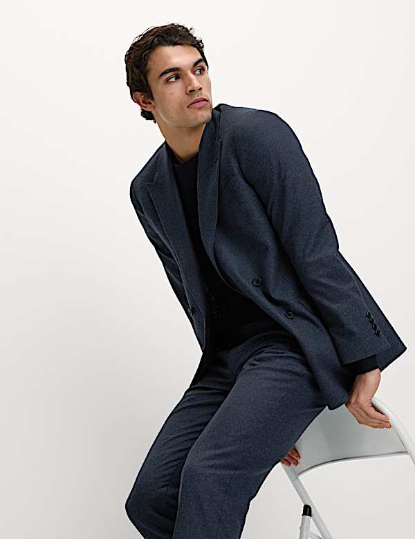 Tailored Fit Wool Rich Tweed Double Breasted Suit  - JE